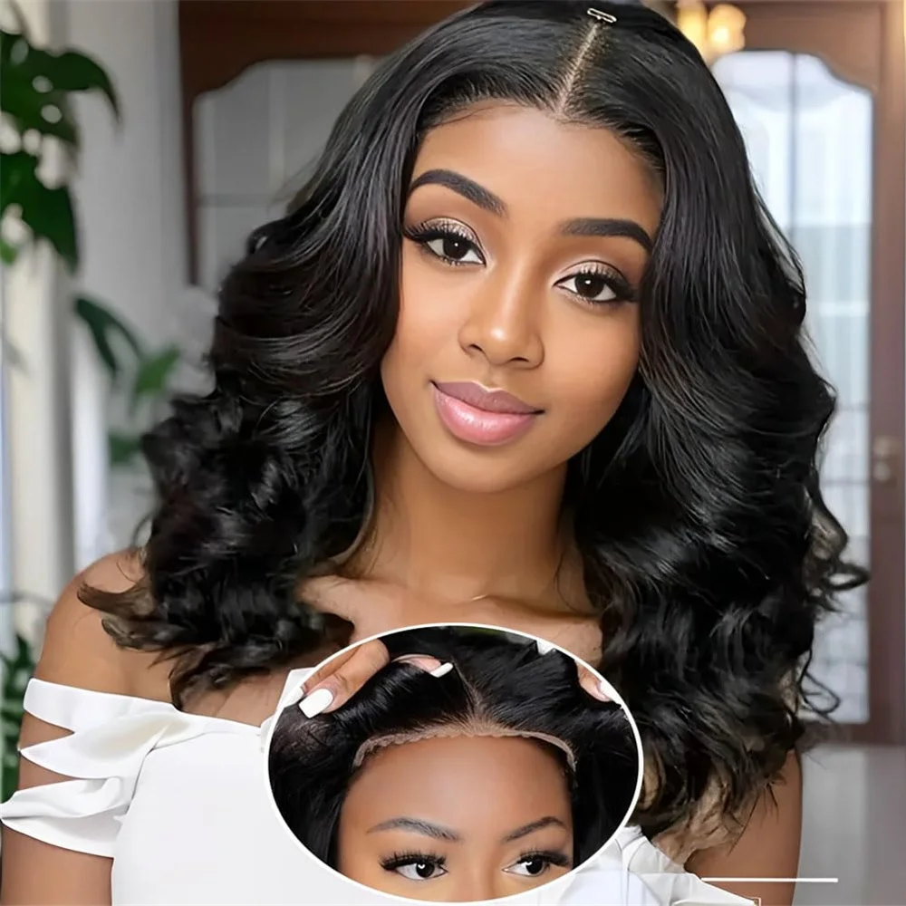 Body Wave Bob Perücke zum Aufsetzen und Losgehen, 4x4 Lace Front Echthaarperücken, 180% Dichte, vorgezupft, kleberlos, für Frauen, Malaysia, Naturfarbe