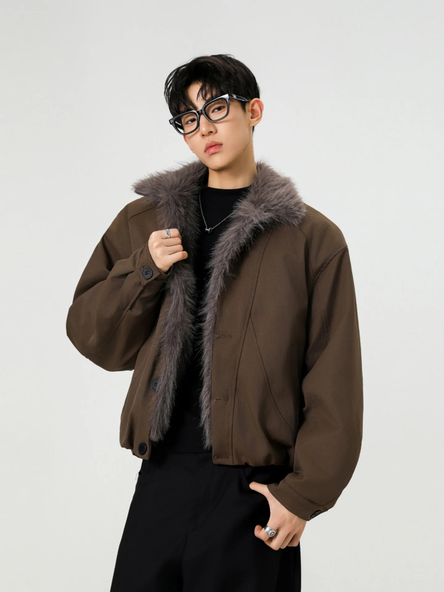 

Thiened Faux Fur Collar Jaet Men's Winter Coat Meralad Mountain Eagle Sle Faionable Urban Cotton Clothes for Teens