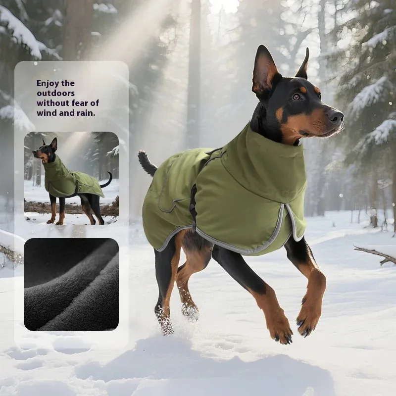 

All-Weather Large Dog Jacket - Waterproof Windproof Coat with Fleece Lining, Adjustable Warm Outdoor Coat for Big Breeds