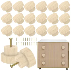 20Pcs Wooden Drawer Knobs Set Cabinet Furniture Door Drawer Flat Top Pull Handle Round 35mm Wardrobe Hardware