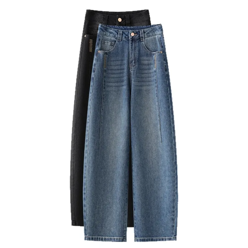 

Pants Women's Blue American Curved Blade Jeans 2026 Summer Retro High Waist Hip Cover Narrow Wide Leg Loose Casual Denim Pants