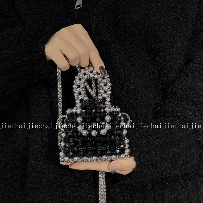 

Exquisite Compact Mini Silver Handbag 2025 Summer New Versatile Bead Chain Crossbody Small Bags Lipstick Change Children's Bag