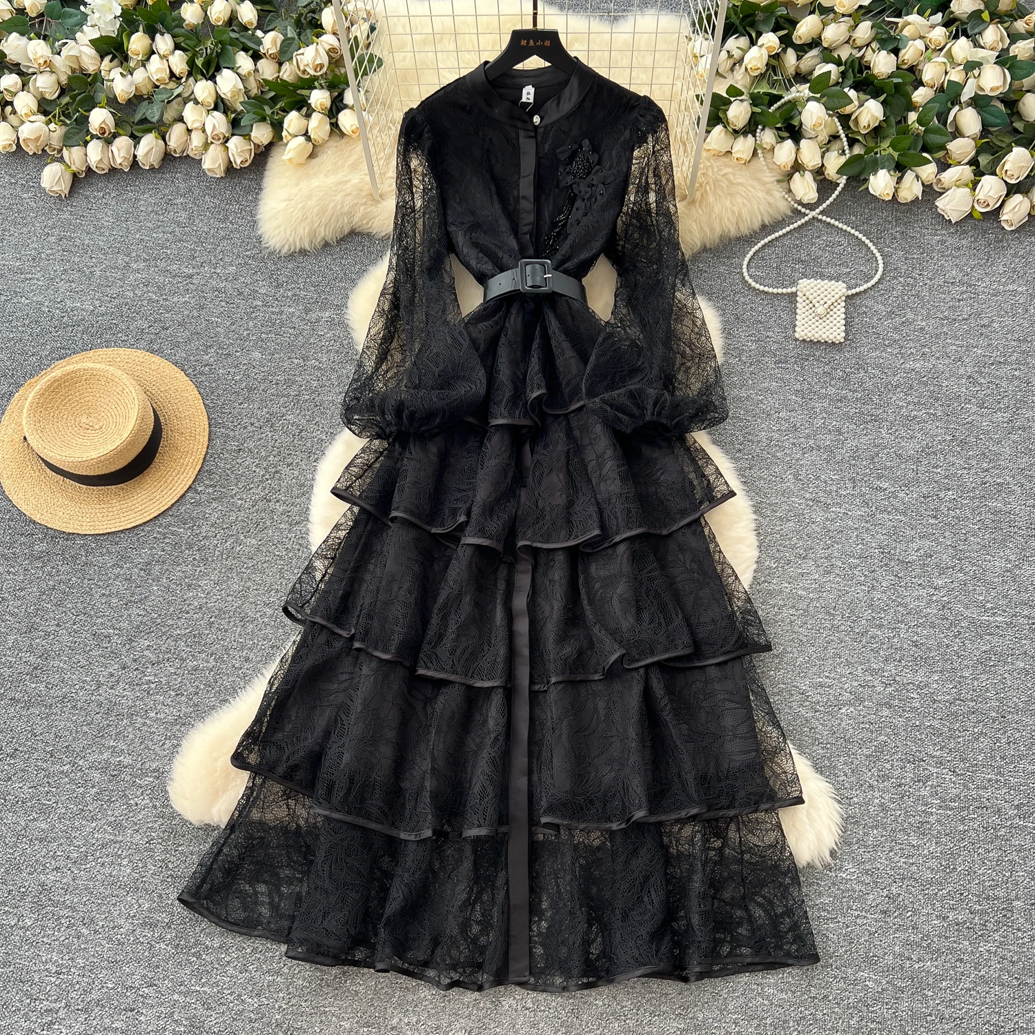 Elegancka, seksowna sukienka letnia w stylu vintage, zapinana na jeden guzik, z falbankami, w stylu boho, długa sukienka damska.