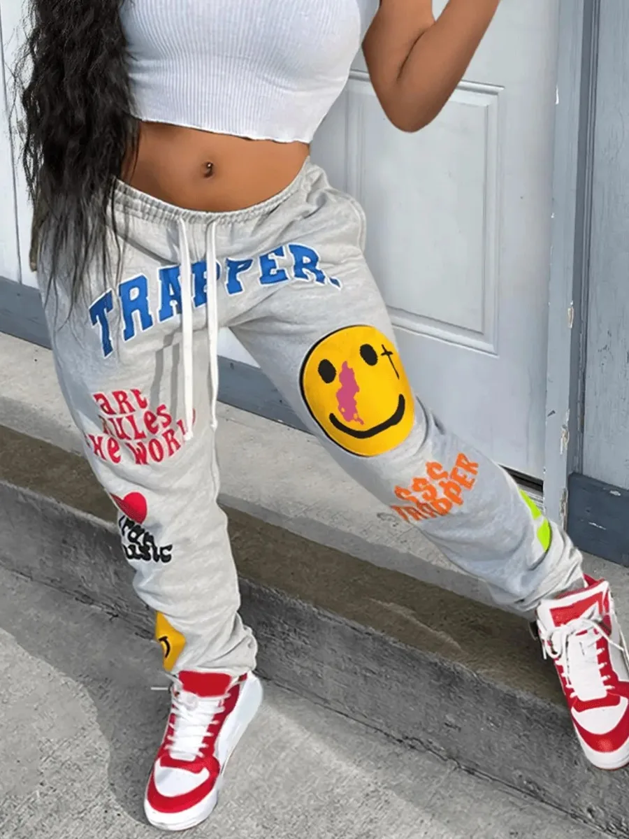 LW Letter Print Drawstring Sweatpants Women\'s Cinch Bottom Sweatpants High Waisted Athletic Joggers Casual women Trousers