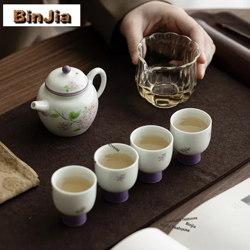 BAEJORIA Hand-painted Embroidered Ball Flower Tea Set Complete Set Zen Tea Ceremony Set Teapot And Tea Cup Set Chinese Tea Set