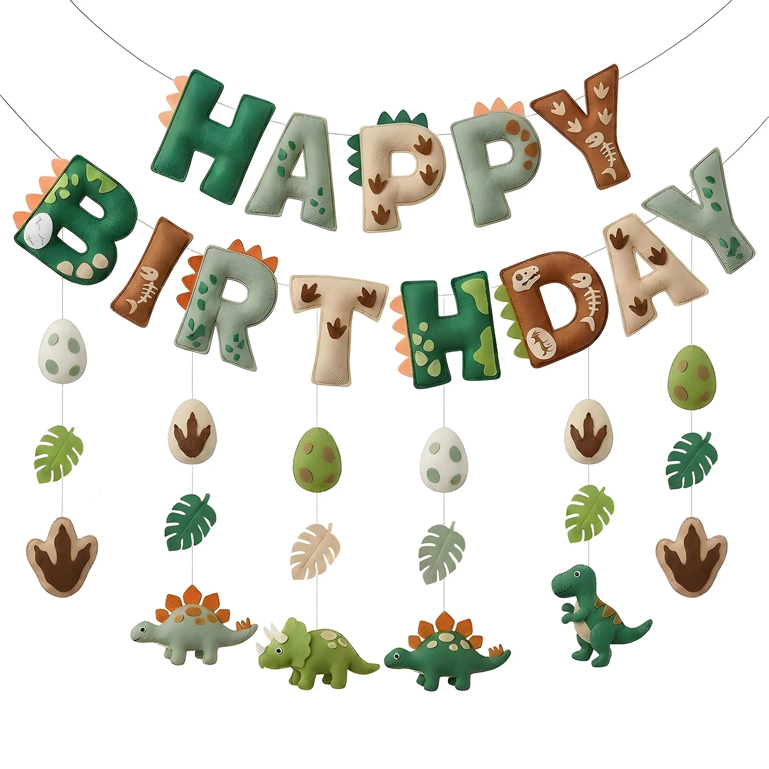 Guirlande suspendue en feutre 2D, thème dinosaure vert mignon, pour garçons et filles, 1er, 2e, 3e anniversaire, fête de naissance, décorations murales