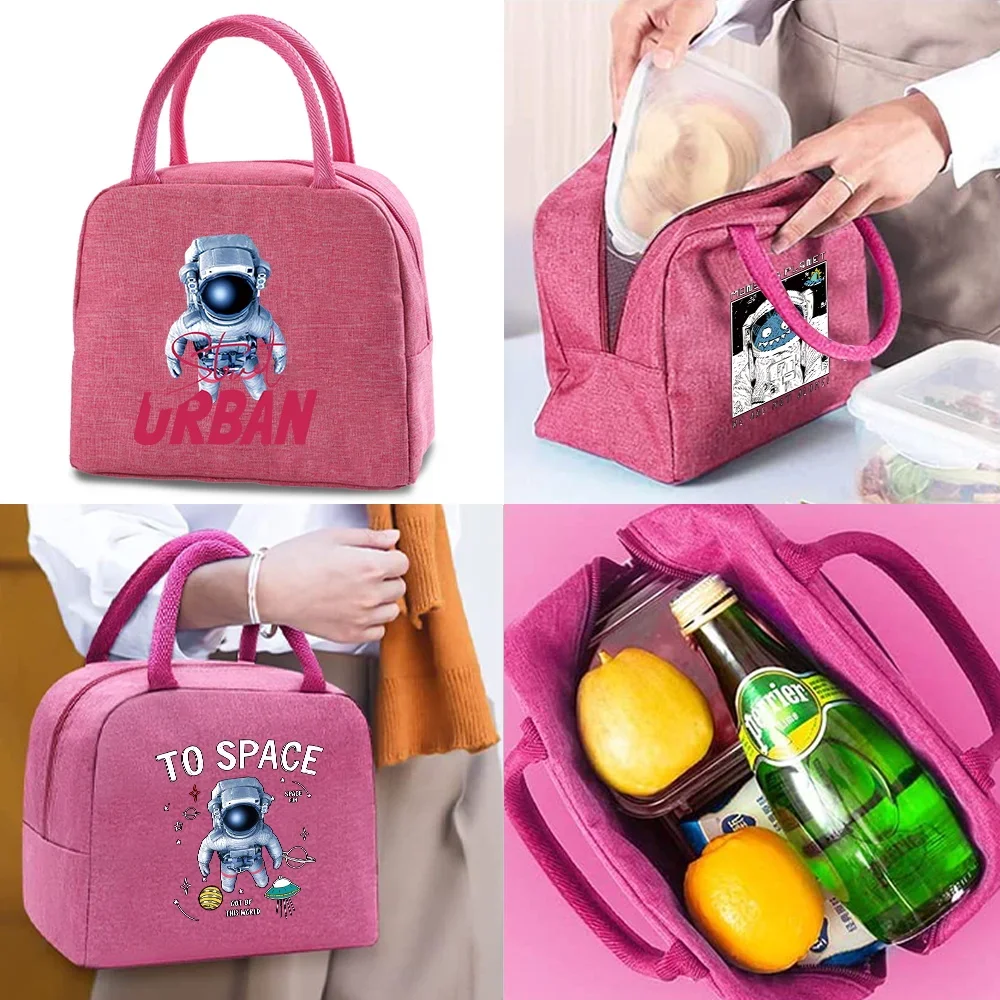 

Lunch Bag 2024 Women's Lunch Box Kids Thermal Organizer Lunch Bags Astronaut Print Handbag Insulated Canvas Portable Cooler Bag