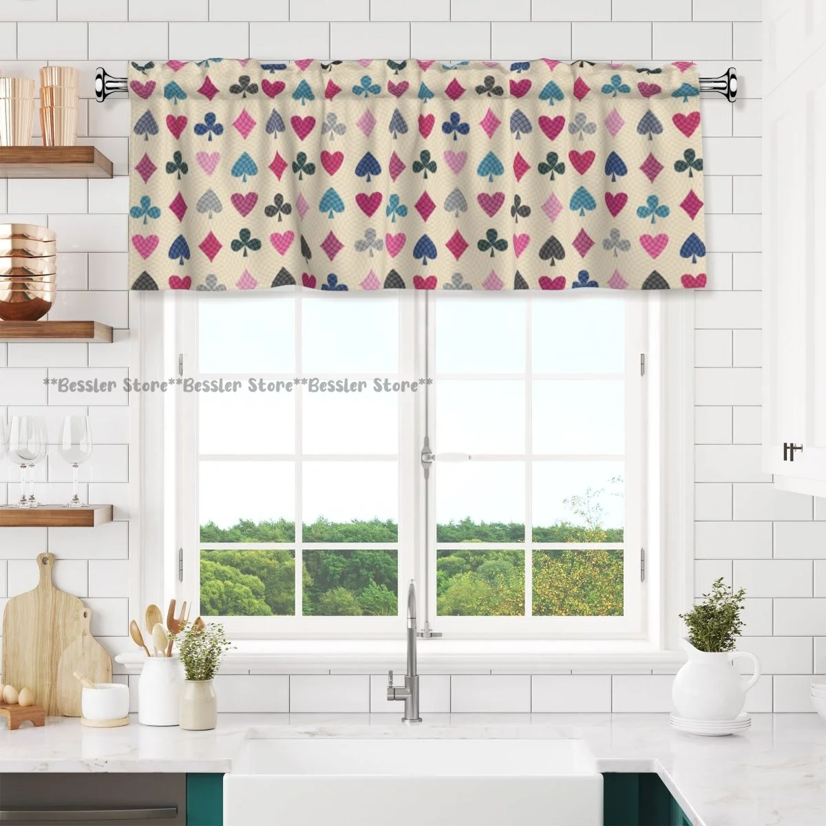 

Window Short Curtain Funny Spade Heart Diamond Of Playing Card Household Kitchen Curtain For Cabinet Door Bedroom Home Decor