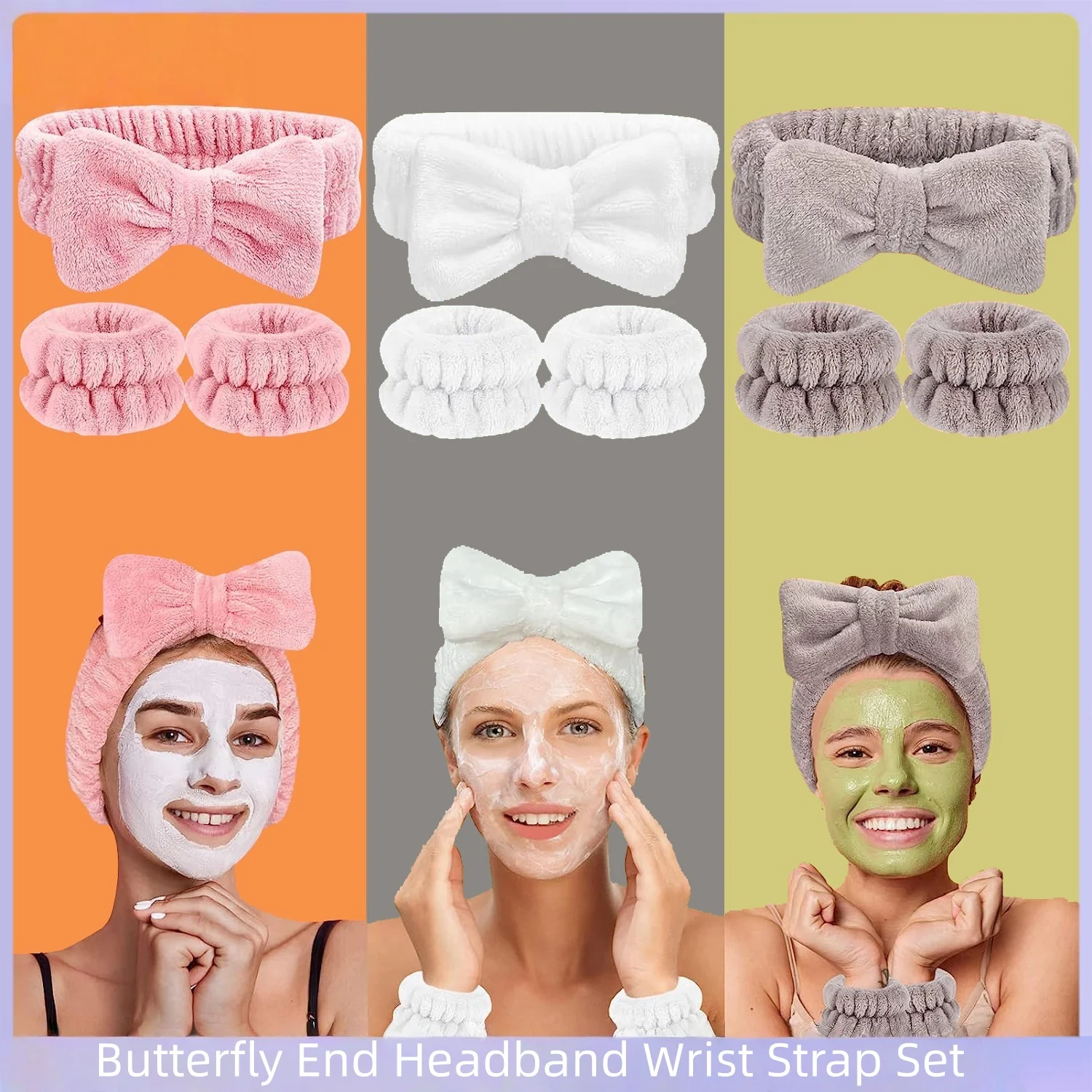 Schleifen-Stirnband-Set mit Armband, rutschfestes Haarband zum Waschen des Gesichts, Sport, Yoga, süßer Haarschmuck für Frauen