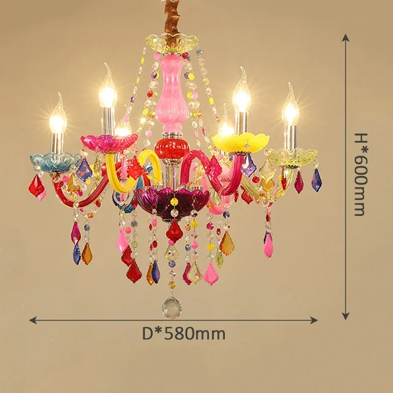 European Style Children\'s Room Colorful Chandelier Girl Princess Bedroom Crystal Droplight Ktv Bar Atmosphere Pendent Lamp