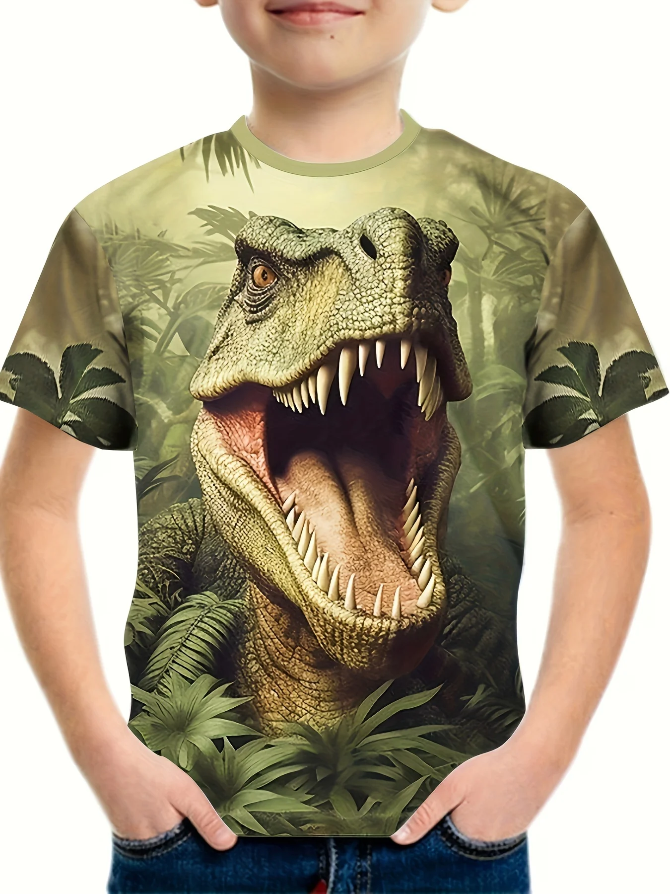 Children's Clothing Boys Tshirt Short Sleeve Girl T-Shirt 3D Cartoon Dinosaurs Casual Round Neck Tees Kids Summer Clothes Tops