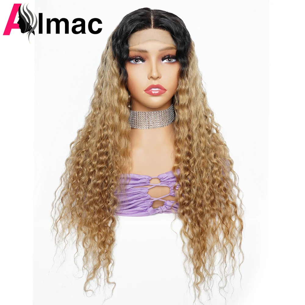 Water Wave 4x4 Lace Closure Wigs 1B27 Honey Blonde Human Hair Wig Transparent Glueless Brazilian Virgin Remy Hair Pre-Plucked