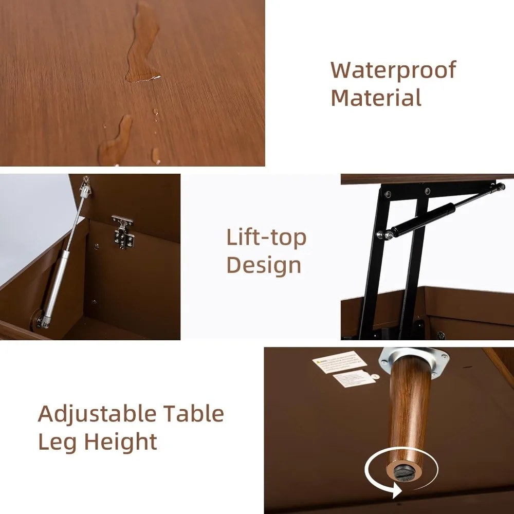 Mid-Century Modern Square Coffee Table with Lift-Top Storage and Hidden Compartment