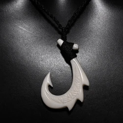 GX122 Handmade Carved New Zealand Maori Tribal Choker WoMen's Men's Necklace Yak Bone Fish Hook Pendant for surfing