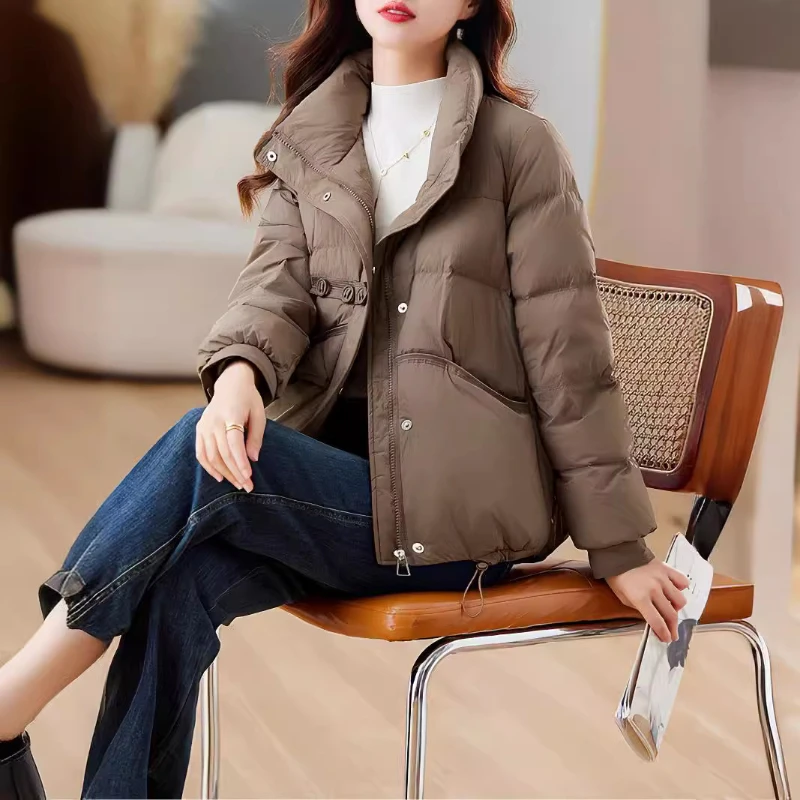 

Winter New Down Coats Puffer Jacket Women Simple Casual Loose Button Bread Clothes Stand-up Collar Thick Warm Snow Down Jackets