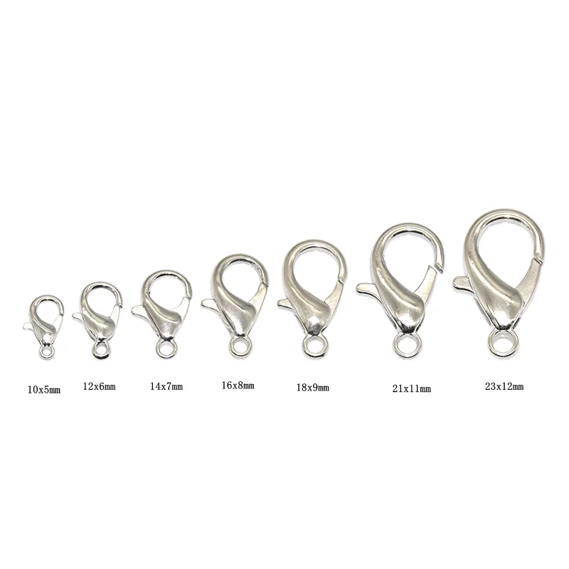 50pcs Wholesale 10/12/14/16/18mm 9 Colors Metal Lobster Clasps Hooks For DIY Necklace&Bracelet Chain Fashion Jewelry Findings