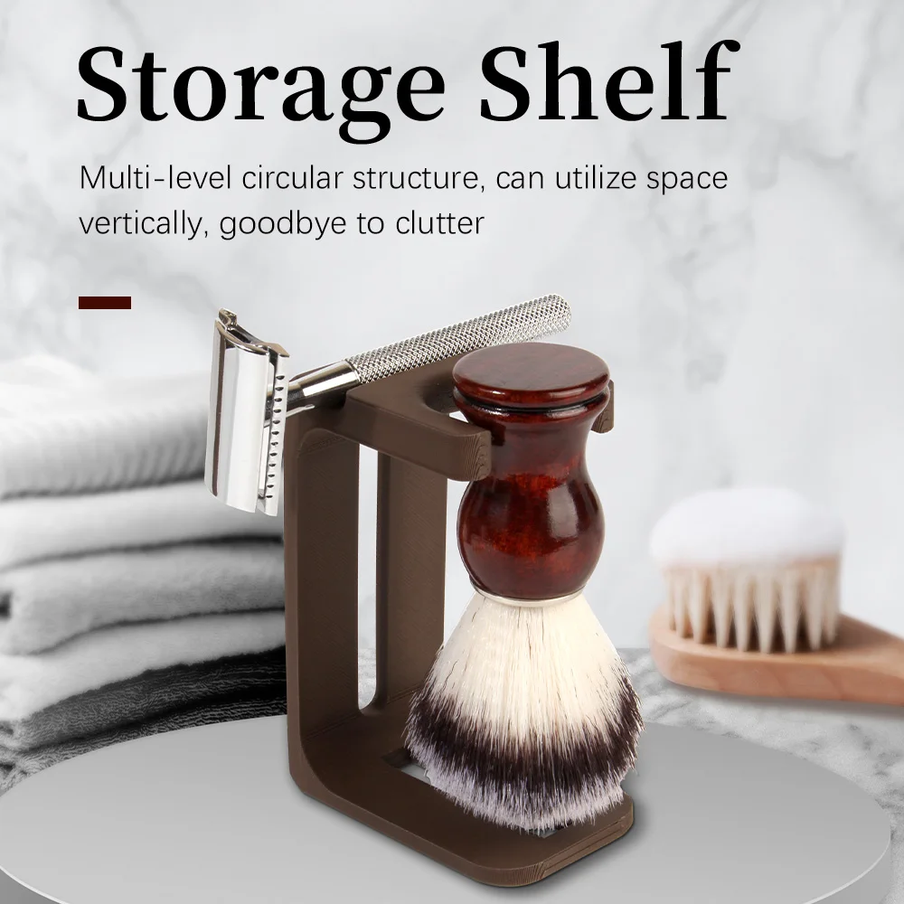 A Coffee/White Shaving Brush Holder and Razor Holder, Made of Durable Pla Material That Does Not Rust