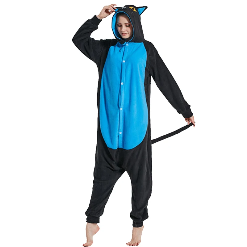 Cat Animal Simulation Costume Adult Female Jumpsuit Pajamas Warm Flannel Home Wear Women\'s Clothing Multiple Colors Available