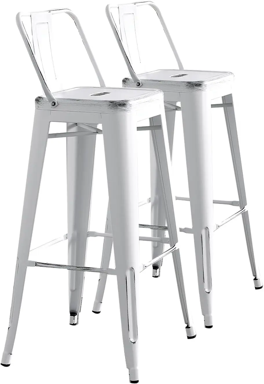

30” Metal Barstool Set of 2 – Country Rustic Style with Low Back, Lightweight & Sturdy Build, Easy Assembly – Distressed S