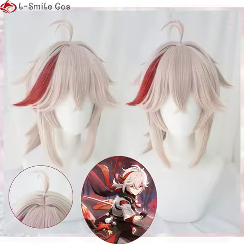 High Quality Game Kazuha Cosplay Wigs Red Highlight Long Heat Resistant Synthetic Hair Kaedehara Kazuha Party Wigs + Wig Cap