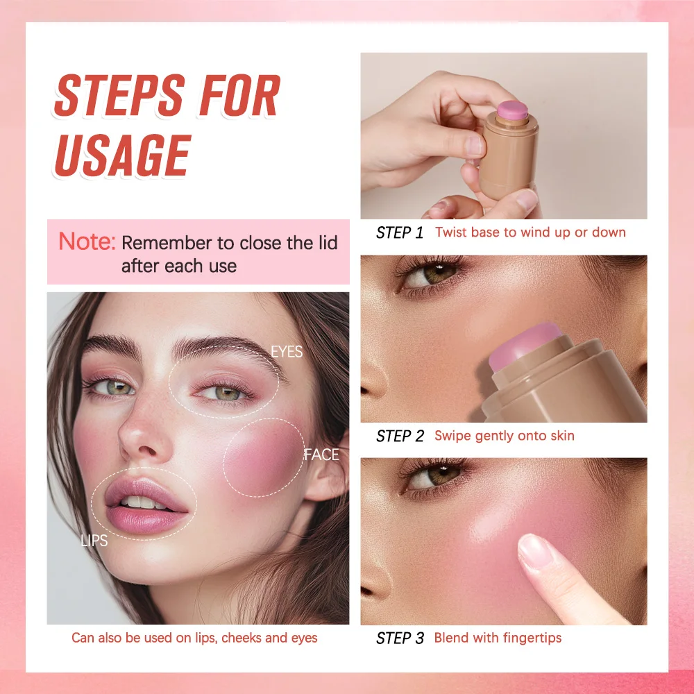 Beauty Multi-use Blush Stick For Lips Cheek Long-lasting Hydrating Highlights Brighten Soft Natural Flush Cream Blush Stick