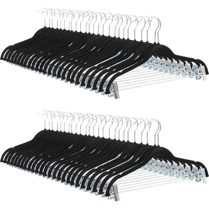 

Non-Slip Skirt Clothes Hangers with Clips, Pack of 50, Black/Silver