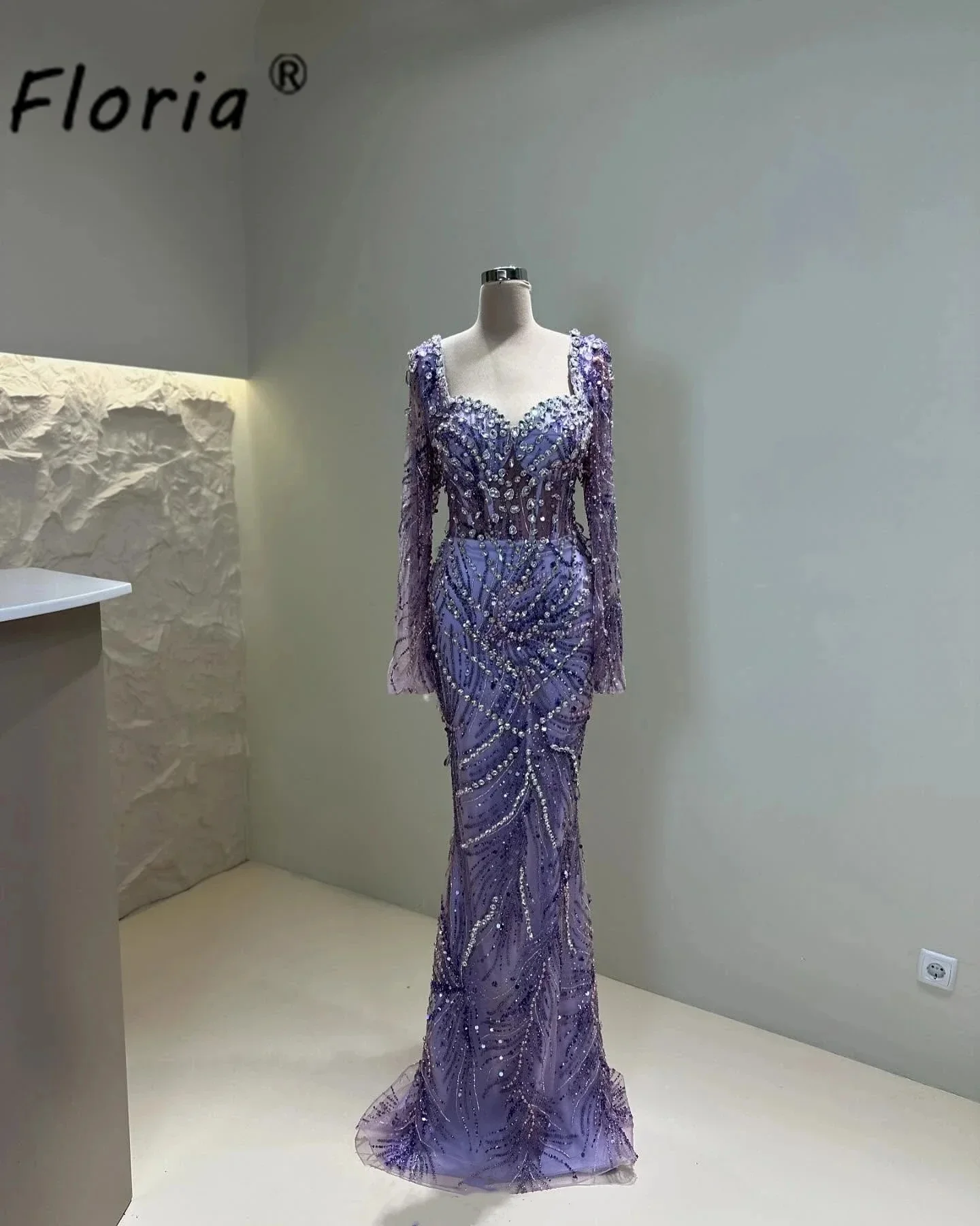 

Luxury Pearls Crystal Mermaid Evening Dresses Major Beads Sleeveless Sparkly Prom Dress Formal Occasion Gowns Gala Customized