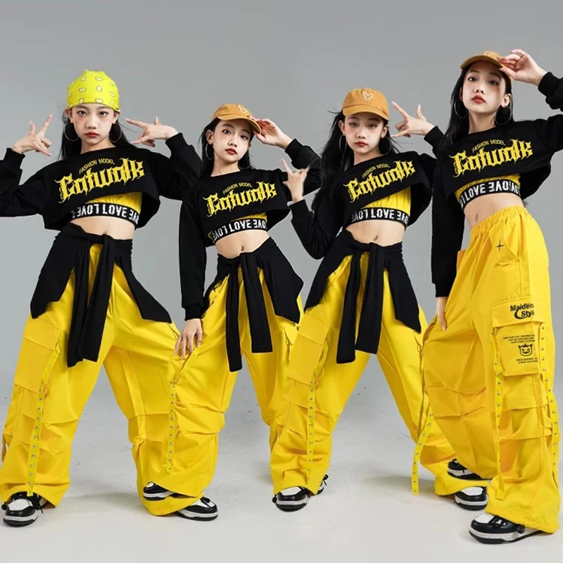 New Chidren Kpop Stage Outfits Girls Jazz Clothing Kids Hip Hop Dance Costume Ballroom Dance Clothes Street Dancewear XS8890