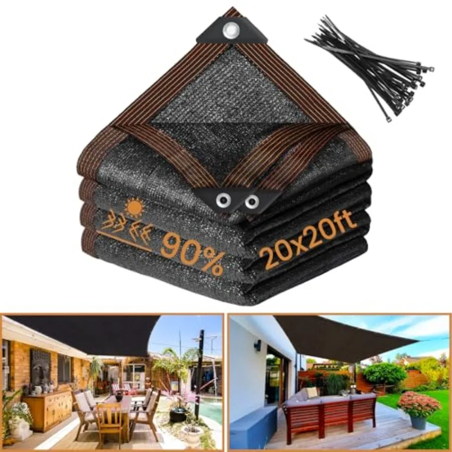 

90% Black Shade Cloth- Sunblock Garden Shade Cloth, Sun Shade Mesh Tarp with Reinforced Grommets for Greenhouse, Garden, Patio,