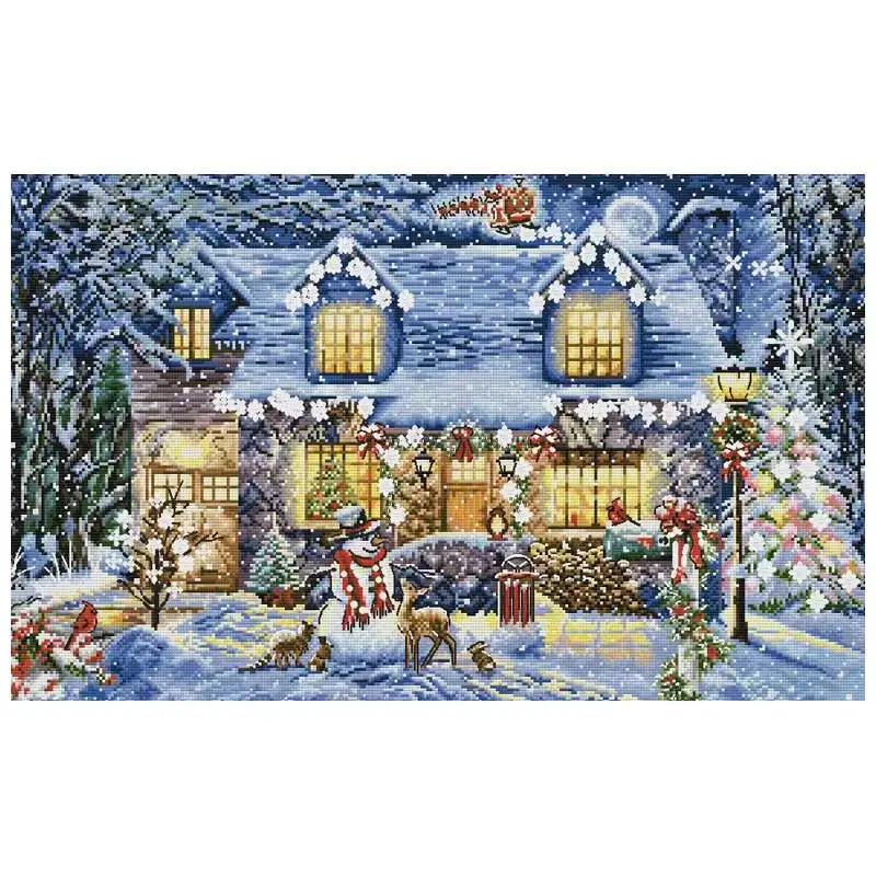 The Lights of the Snowy Cottage Patterns Counted Cross Stitch Sets 11CT 14CT 16CT 18CT Cross Stitch Kits Embroidery Needlework