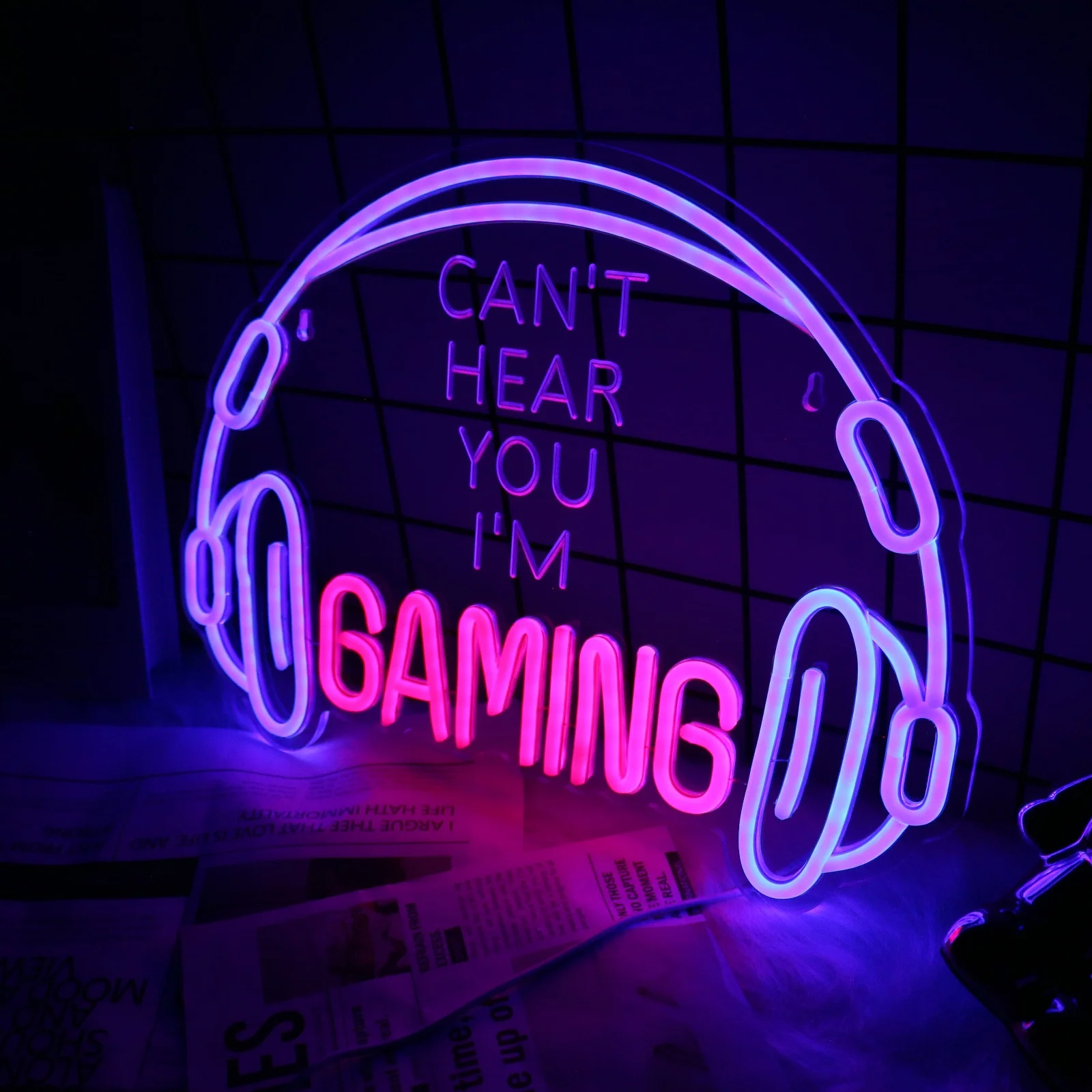 Zestaw słuchawkowy do gier UponRay Neon Sign LED Game Headphone Neon Lightup Signs for Gamer Zone Video Room Bedroom Wall Art Decor