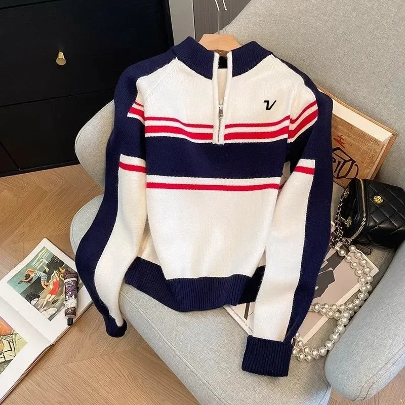 Spring Autumn Golf Wear Women 2025 New Korean Golf Sweate Fashion Knit Top Half Zipper Casual Long Sleeves Women Golf Clothing