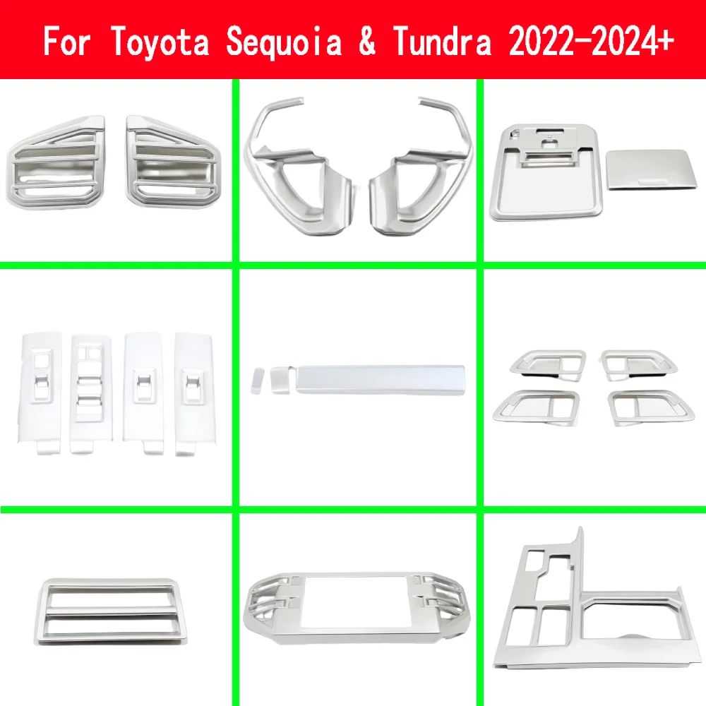 

For Toyota Tundra/Sequoia 2022 2023 2024+ABS Window Glass Lift Button Shift Panel Cover Light Air Outlet Trim Armrest Read Box
