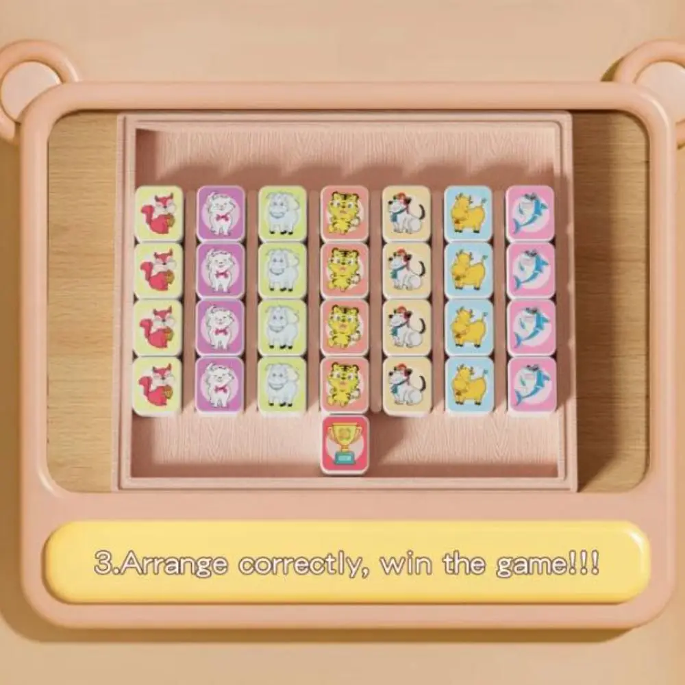 Wooden Pet Matching Animal Flip To Win Tabletop Push-Pull Puzzle Interactive Easy To Play Family Board Game Party Family