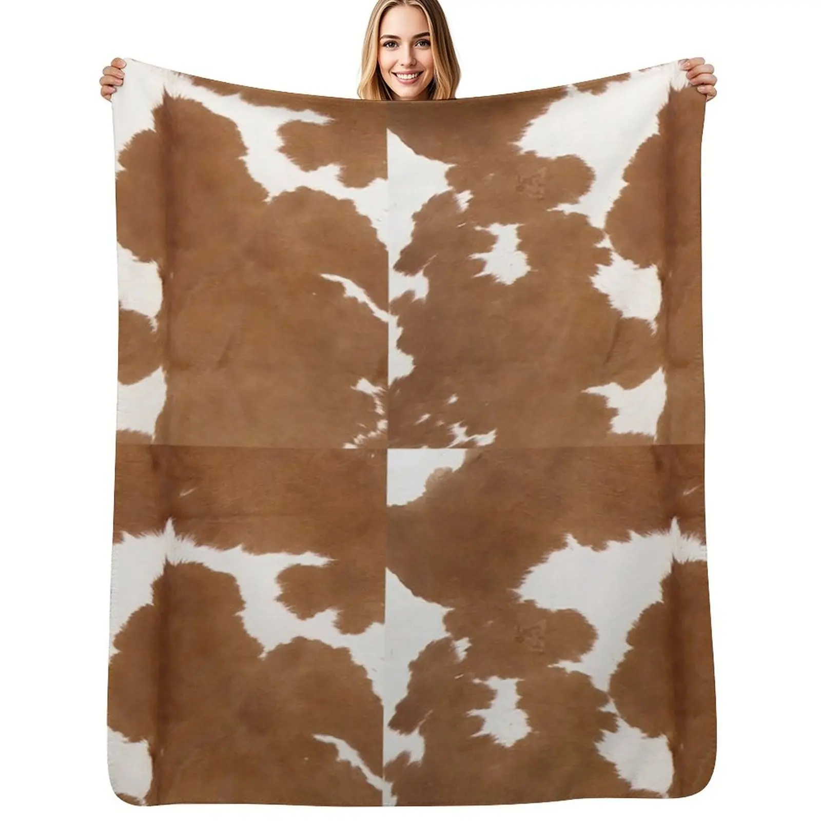 Cowhide tan and white | Texture Throw Blanket Fluffy Cozy Throw Blanket for Home Decor