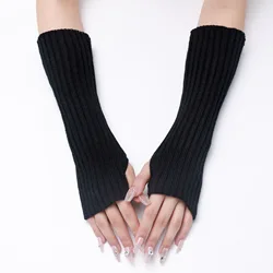 Long Striped Gloves New Cross-border Autumn and Winter Wool Sleeves for Men and Women Long Knitted Warm Fingerless Fake Sleeves