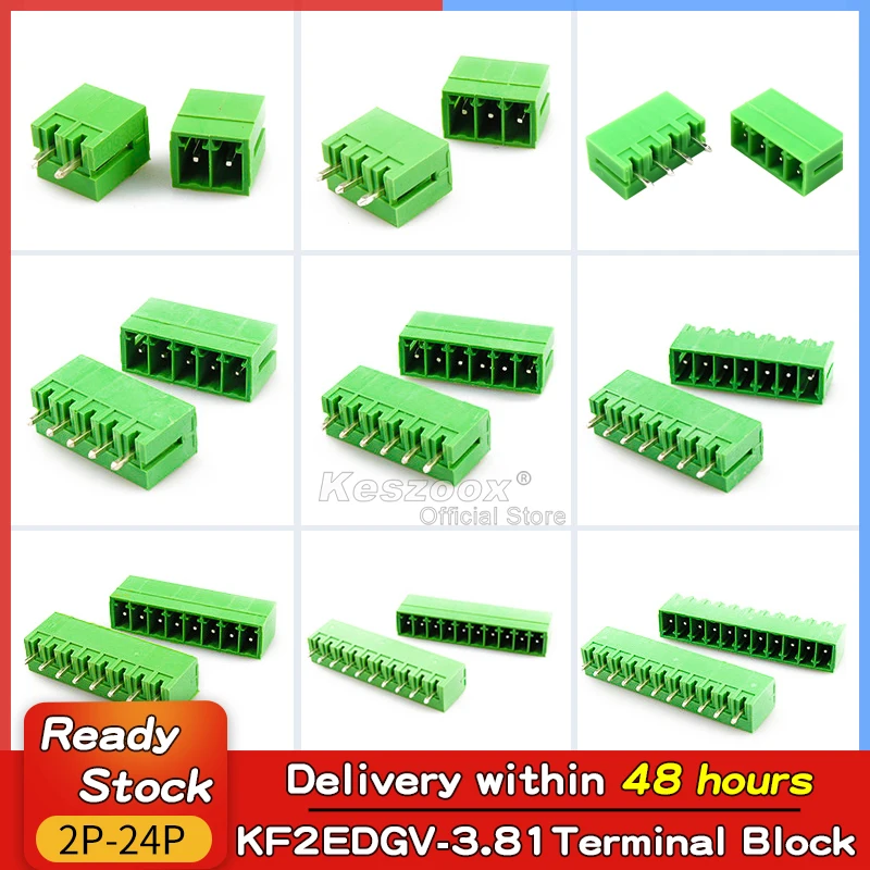 

Tcenofoxy 2edgv 3.81mm Phoenix Type Connector Terminal 2/3/4/5/6/7/8/9/10/12/16/20/24Pin Block PCB Screw Plug