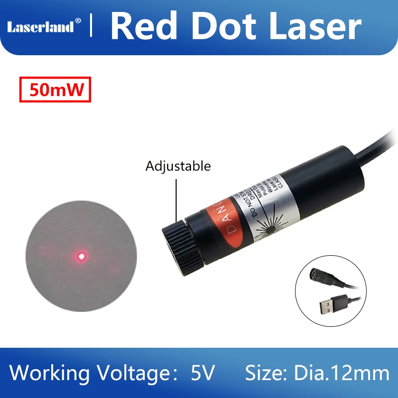 12mm 650nm 5mW 50mW Red Laser Dot Point Projector Focusable Diode Module Locater