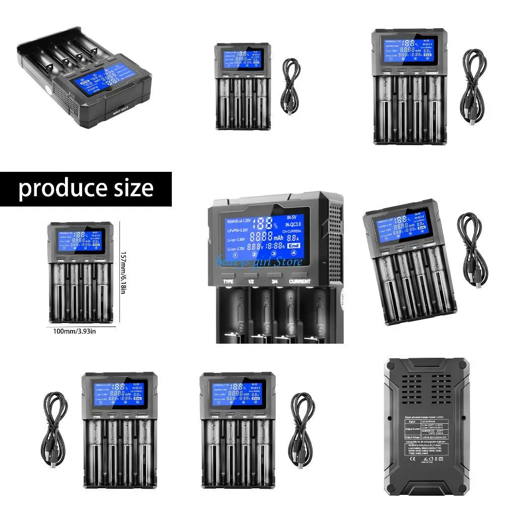 

C7AB 18650 Battery Charging Slot 4 Bay Battery Charging Slot for Rechargeable Batteries 21700 18650 26650 16340