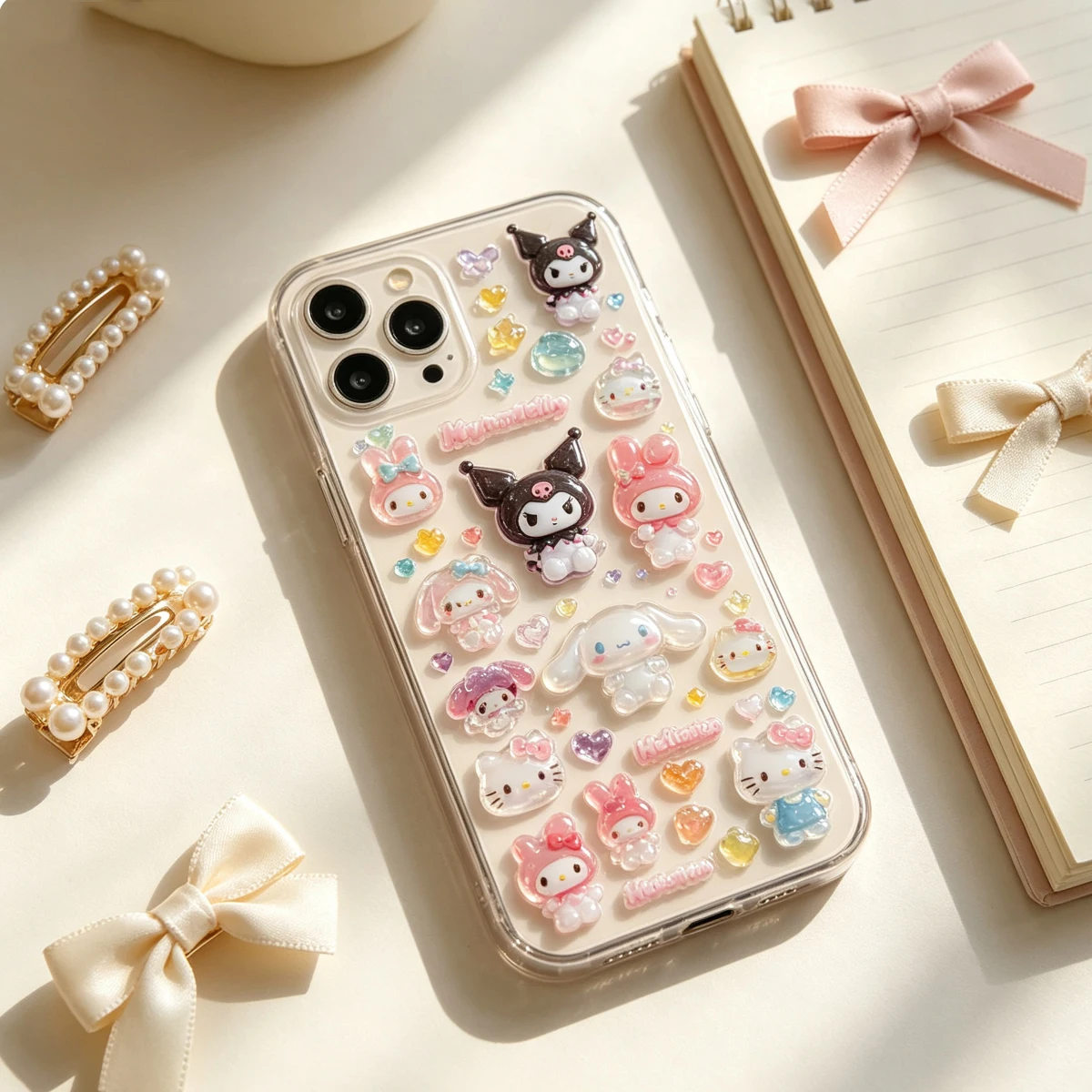 Sanrio 3D Embossed Waterproof Nail Stickers Korean Manicure DIY Nail Art Decal For Girls Nail Salon Decor