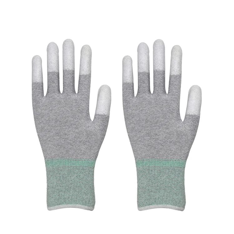 1pair Knit Anti Static Pu Fingertip Coated Insulated Cut Resistant Gloves Industrial Work Safety Esd Cleanroom Polyester Gloves