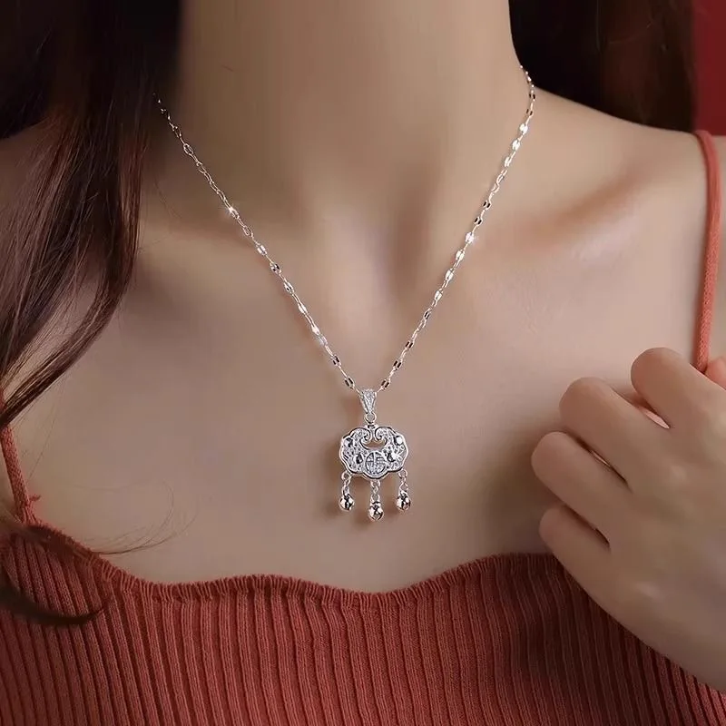 Peace Lock Necklace Women, S999, Sterling Silver Pendant, New Fashionable Versatile Design