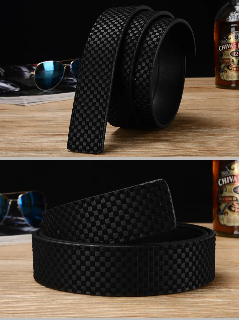 New Genuine Leather Belt with Body, Men's Headless Belt, Business Millet Plaid Belt,fashionable and Versatile Pants Belt