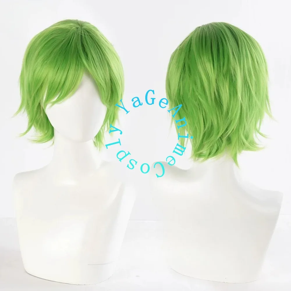 Anime The Law of Ueki Kosuke Cosplay Wig Green Layered Short Hair Flipped Ends Heat Resistant Synthetic Wig Costume Accessory