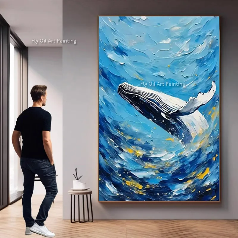 

Green Ocean Seal Swimming Canvas Oil Painting For Home Decor Special Artwork Blue Whale Wall Art Large New Design Artwork