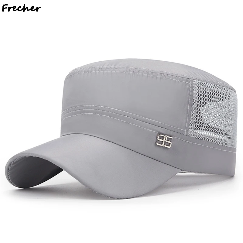 Men Adjustable Size Golf Caps Mesh Breathable Military Hats Summer Snapback Hat Daddy Grandpa Flat Top Cap Male Sports Casquette