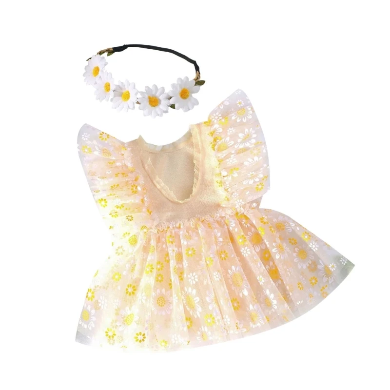 Sweet Flower Dress Newborns Photography Clothing Short Sleeved Baby Girls Dress for Photoshoots Studio Props