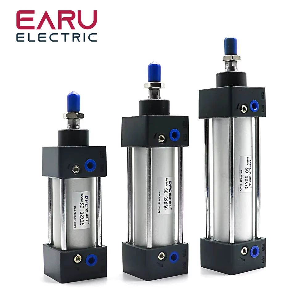 Standard Air Pneumatic Cylinders SC 32/40/50/63mm Bore Double Acting 50/75/100/125/150/175/200/250/300/350/400/500/1000mm Stroke