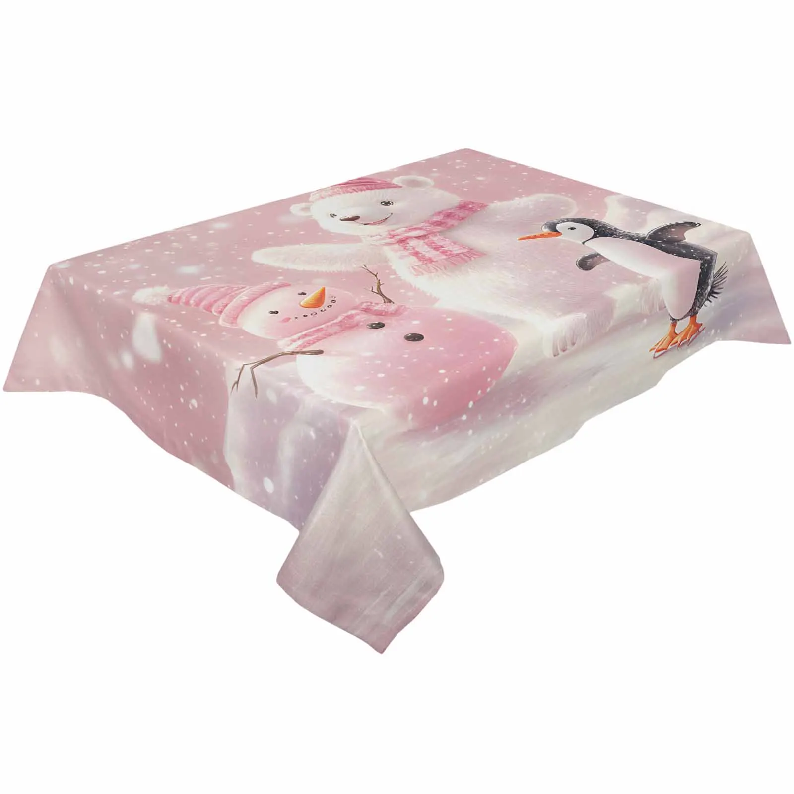 Christmas Pink White Bear Penguin Tablecloths Waterproof Kitchen Coffee Table For Living Room Home Decor Dining Table