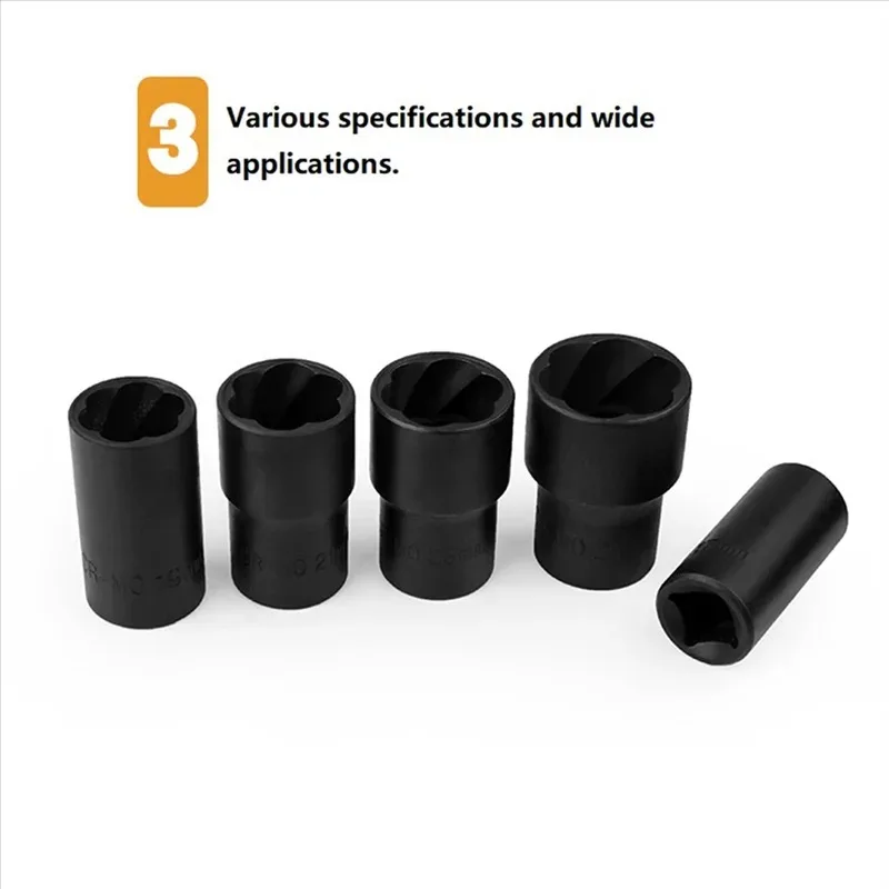 AEE6-6 Pieces of Broken Nut Extractor with 17Mm, 19Mm, 21Mm, 27Mm Sleeve and Central Piercing Rod Nut Removal Tool Kit Reu